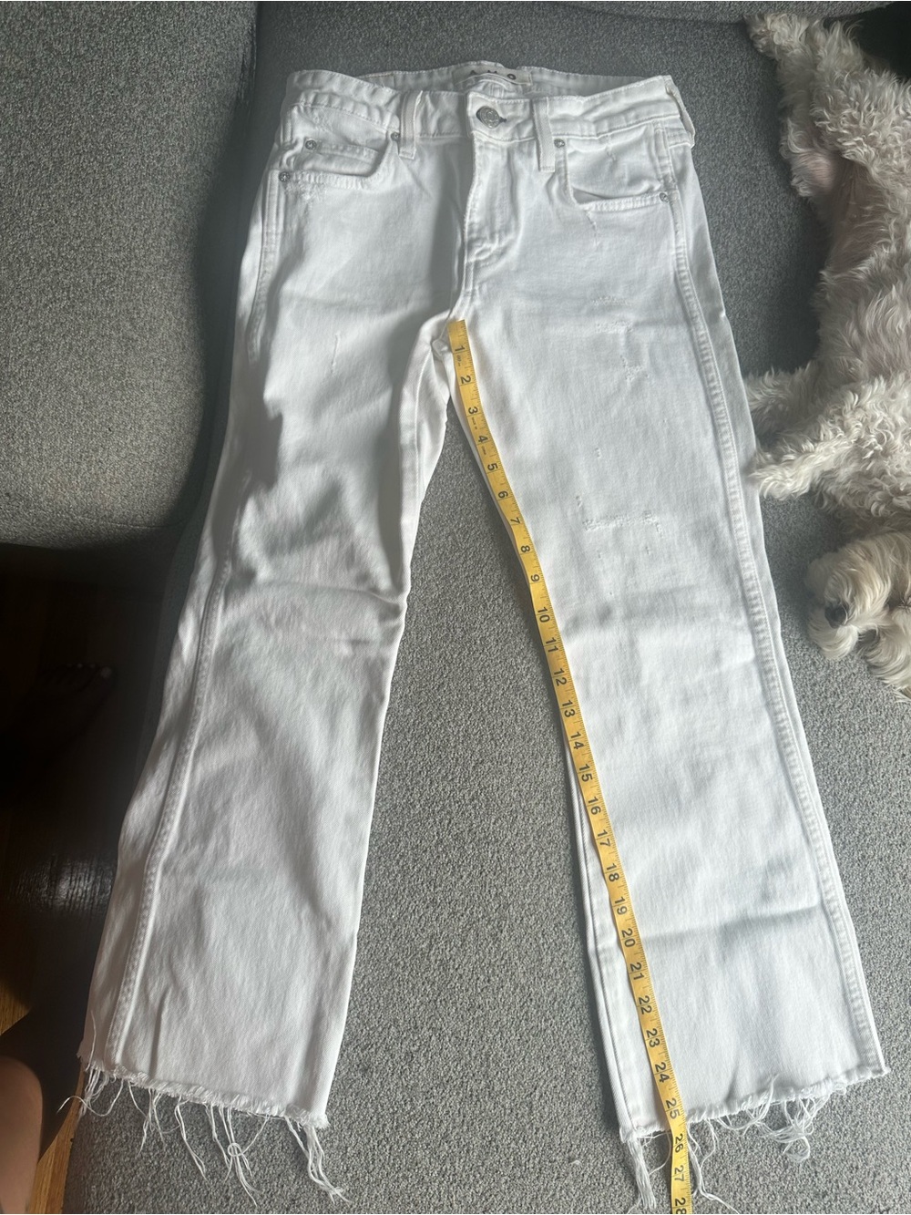AMO Kick Crop Jeans Sea Salt White Raw Hem High Rise Size 26